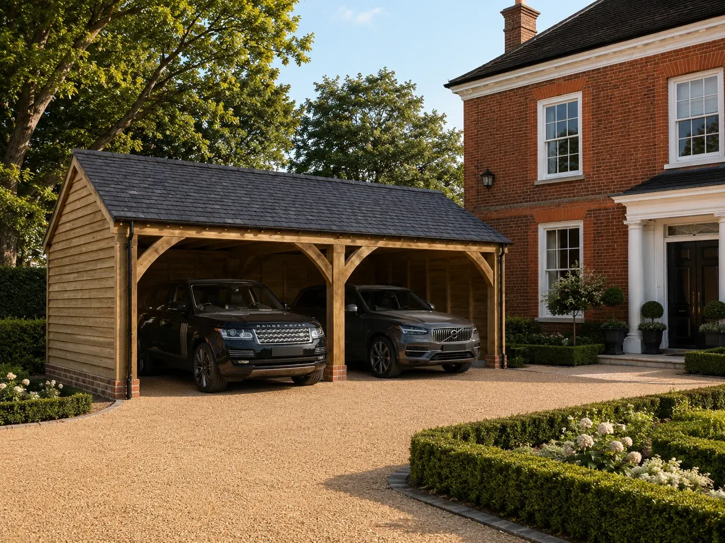 Detached oak car port in Essex by Claremont Build & Co